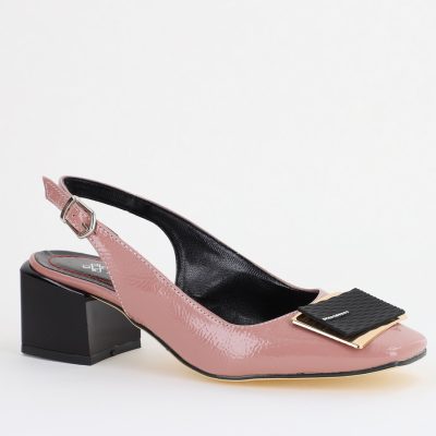 Pantofi cu Toc Eleganti Decupați cu Pietricele din Piele Ecologica culoare Roz somon Lucios - BS1311AY2407749