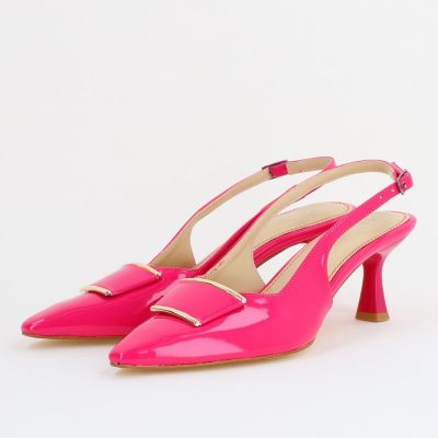 Pantofi cu Toc jos Decupați cu Pietricele din Piele Ecologica culoare Roz fuchsia Lac - BS542AY2407770