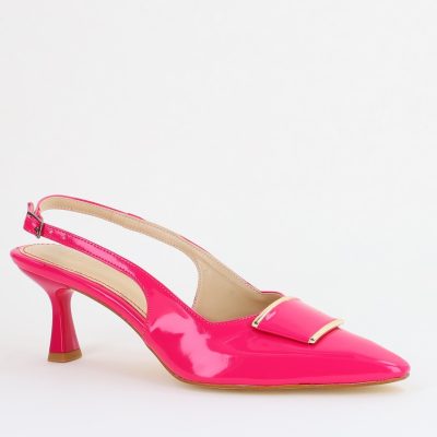 Pantofi cu Toc jos Decupați cu Pietricele din Piele Ecologica culoare Roz fuchsia Lac - BS542AY2407770