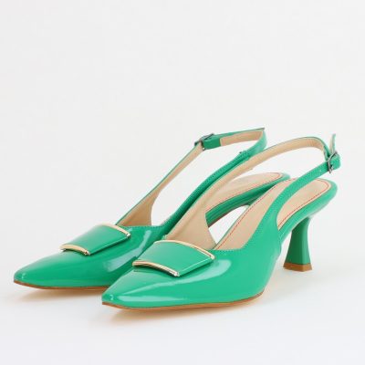 Pantofi cu Toc jos Decupați cu Pietricele din Piele Ecologica culoare Verde Lac - BS542AY2407771
