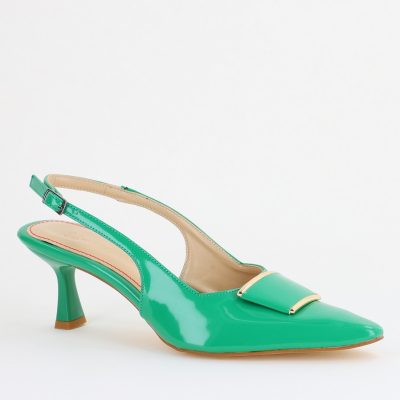 Pantofi cu Toc jos Decupați cu Pietricele din Piele Ecologica culoare Verde Lac - BS542AY2407771