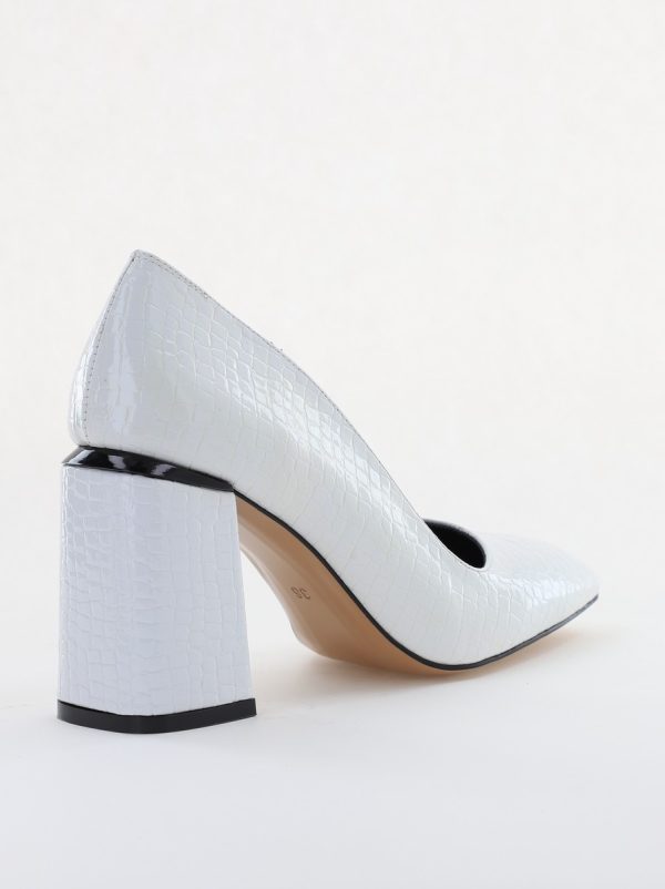 Pantofi Damă cu Toc Gros din Piele Ecologică texturată alb lac BS01AY2402749 120