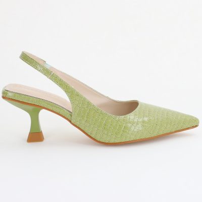 Pantofi Dama cu Toc varf ascutit Piele Ecologică texturată Verde Fistic (BS8918AY2407793)
