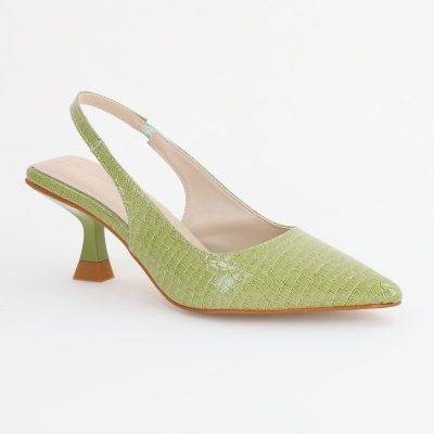 Pantofi Dama cu Toc varf ascutit Piele Ecologică texturată Verde Fistic (BS8918AY2407793)
