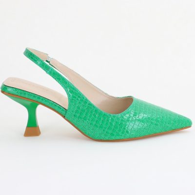 Pantofi Dama cu Toc varf ascutit Piele Ecologică texturată Verde Benetton (BS8918AY2407794)