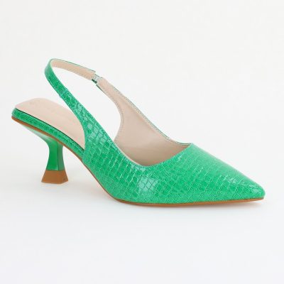 Pantofi Dama cu Toc varf ascutit Piele Ecologică texturată Verde Benetton (BS8918AY2407794)
