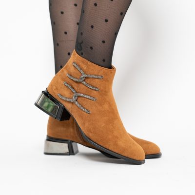 Botine damă elegante din piele ecologică intoarsă cu fermoar - culoare Maro BS256BT2409841