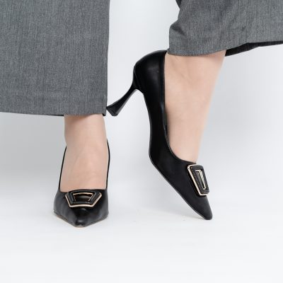 Pantofi Damă Stiletto Negru Mat din Piele Ecologică (BS0202AY2411200)