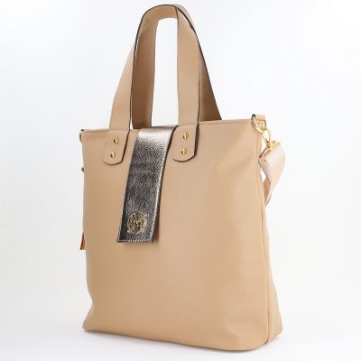 Geantă shopper de damă Laura Biaggi bej din piele ecologică cu aspect texturat - BS241M2409037