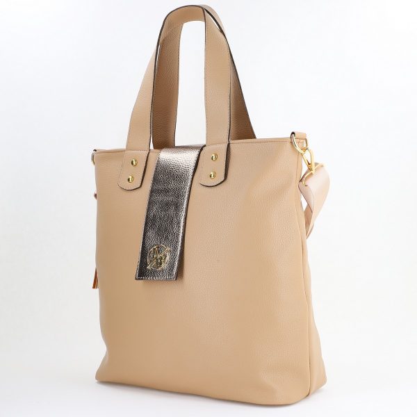 Geantă shopper de damă Laura Biaggi bej din piele ecologică cu aspect texturat - BS241M2409037 135