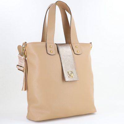 Geantă shopper de damă Laura Biaggi bej din piele ecologică cu aspect texturat - BS241M2409037