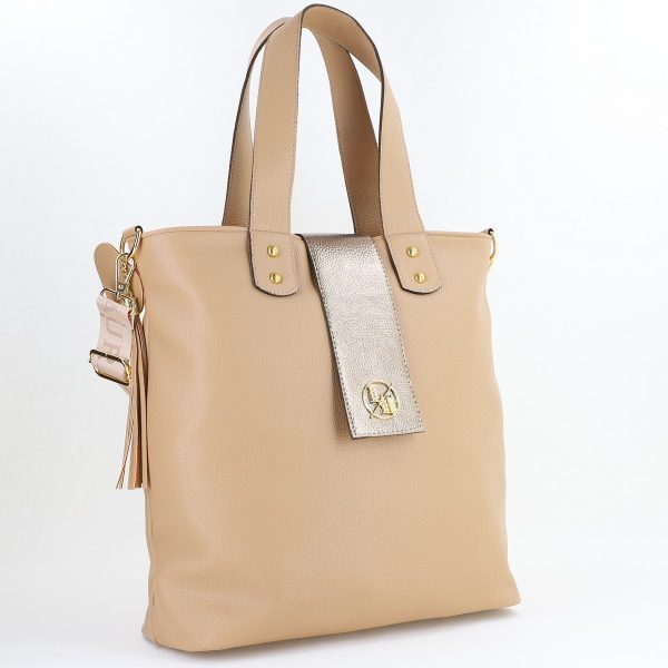 Genti Dama - Geantă shopper de damă Laura Biaggi bej din piele ecologică cu aspect texturat - BS241M2409037