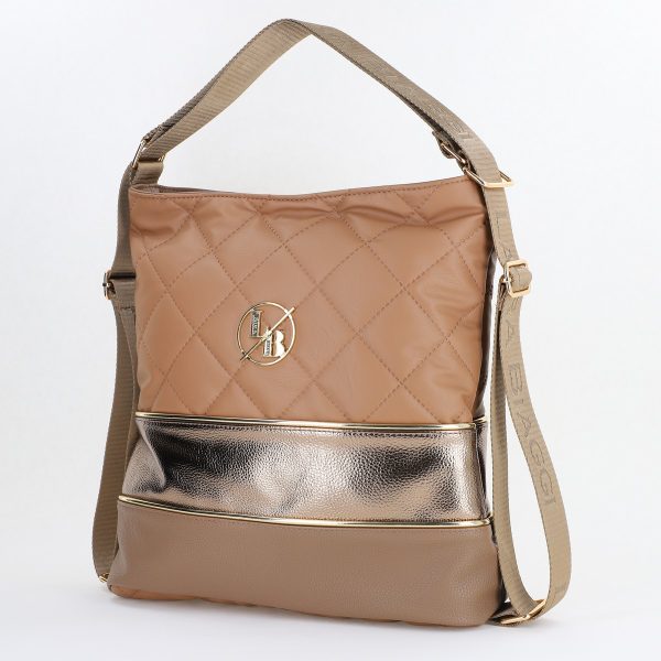 Uncategorized - Geantă Shopper de damă Laura Biaggi Taupe cu Auriu din piele ecologică  - BS3221LB2409029