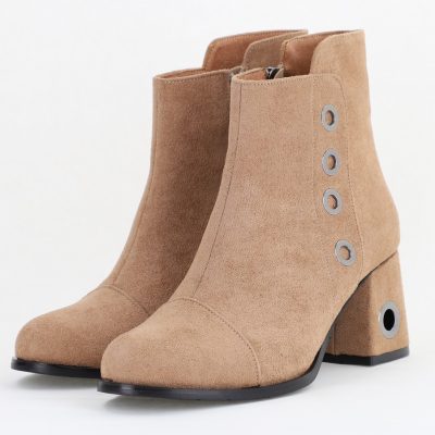 Botine damă cu toc din piele întoarsă ecologică cu fermoar - culoare Taupe BS718BT2409858