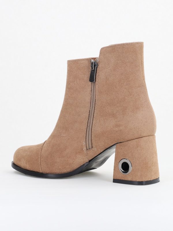 Botine damă cu toc din piele întoarsă ecologică cu fermoar - culoare Taupe 139