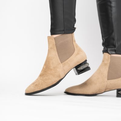 Botine damă din piele ecologică întoarsă Taupe BS151BT2410032