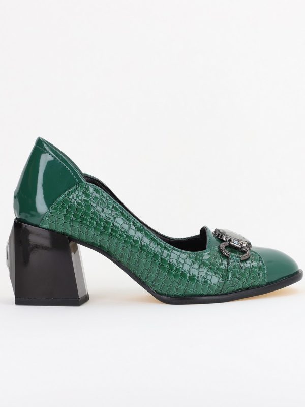 Pantofi Damă cu Toc Gros Piele Ecologică cu Pietricele culoare verde - BS672AY2410949 136