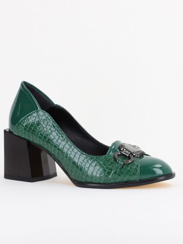 Incaltaminte Dama - Pantofi Damă cu Toc Gros Piele Ecologică cu Pietricele culoare verde - BS672AY2410949