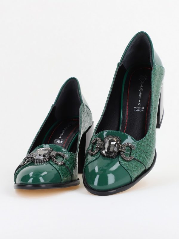 Pantofi Damă cu Toc Gros Piele Ecologică cu Pietricele culoare verde - BS672AY2410949 139