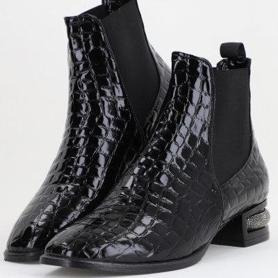 Botine damă din piele ecologică texturată Negre BS151BT2410029