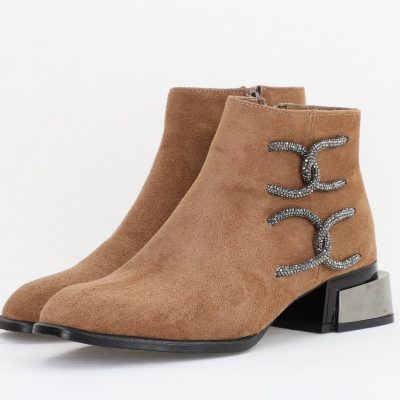 Botine damă elegante din piele ecologică intoarsă cu fermoar - culoare Taupe BS256BT2409840