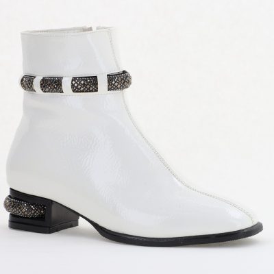 Botine elegante de damă cu toc, din piele ecologică intoarsă cu fermoar - culoare Alb Lac BS163BT2409845