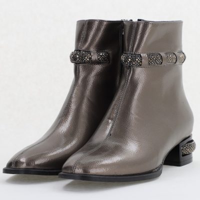 Botine elegante de damă cu toc, din piele ecologică intoarsă cu fermoar - culoare Platina Lac BS163BT2409846