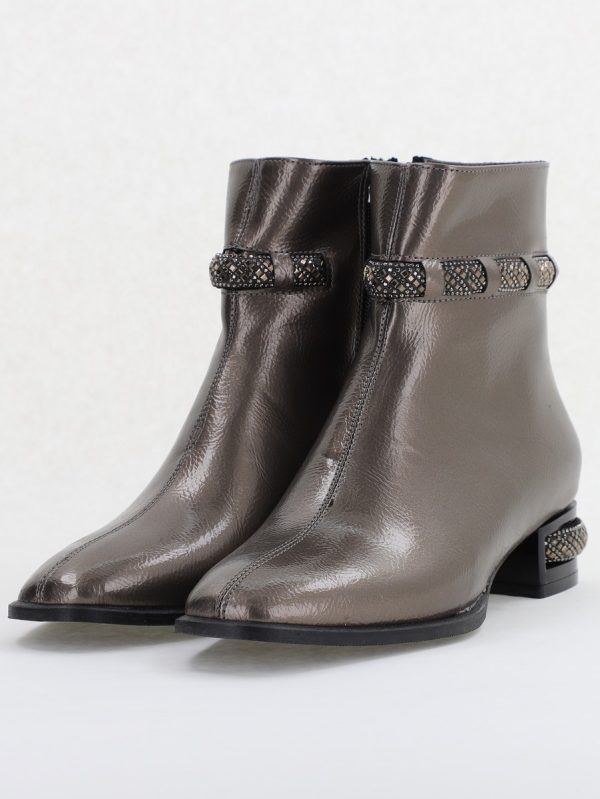 Botine elegante de damă cu toc, din piele ecologică intoarsă cu fermoar - culoare Platina Lac BS163BT2409846 126