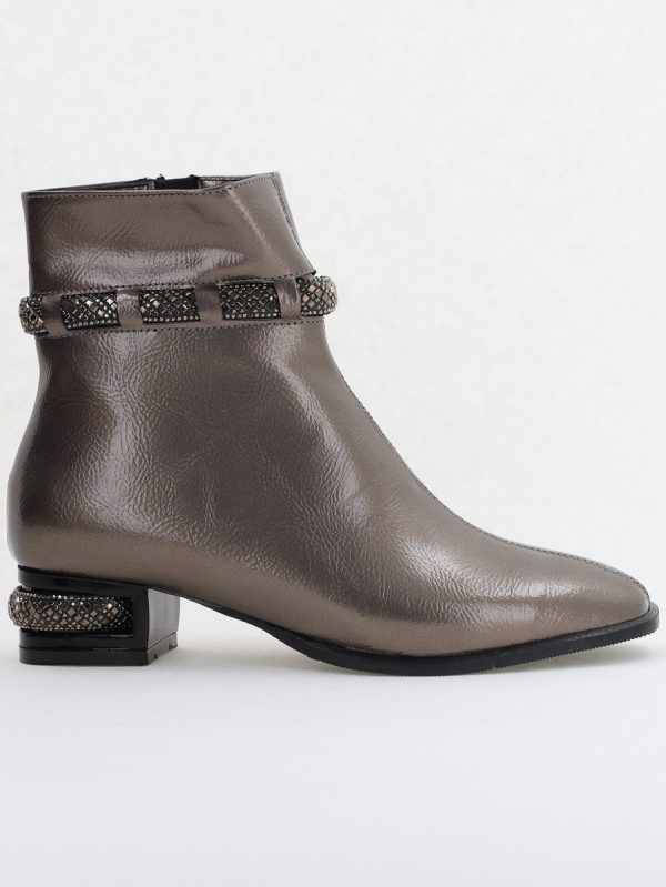 Botine elegante de damă cu toc, din piele ecologică intoarsă cu fermoar - culoare Platina Lac BS163BT2409846 137