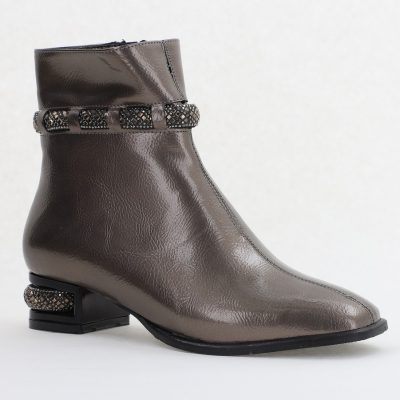 Botine elegante de damă cu toc, din piele ecologică intoarsă cu fermoar - culoare Platina Lac BS163BT2409846