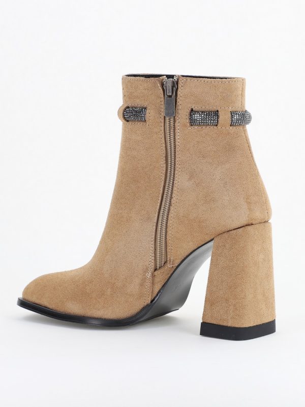 Botine elegante de damă cu toc, din piele ecologică întoarsă, cu fermoar - culoare Taupe BS5005BT2409849 137