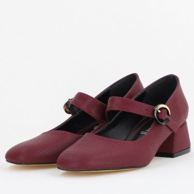 Pantofi Casual Damă cu Toc Jos din Piele Ecologică culoare Bordo mat BS210AY2410931