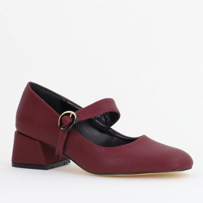 Pantofi Casual Damă cu Toc Jos din Piele Ecologică culoare Bordo mat BS210AY2410931