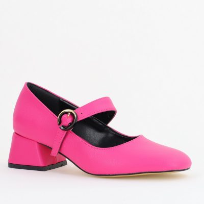 Pantofi Casual Damă cu Toc Jos din Piele Ecologică culoare Fuchsia mat BS210AY2410935