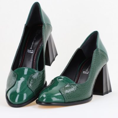 Pantofi Damă Casual cu Toc din Piele Ecologică culoare Verde (BS673AY2410989)