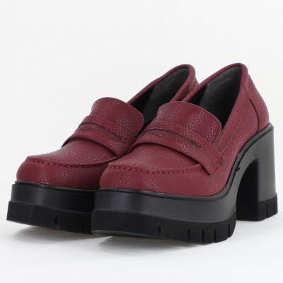 Pantofi Damă Casual cu Toc Tip Loafer din Piele Ecologică Bordo mat- BS608AY2409899