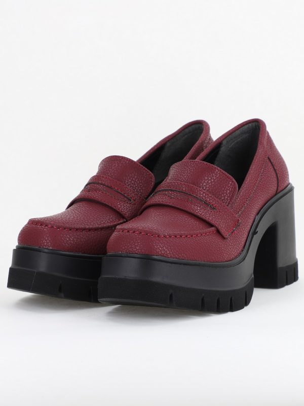 Pantofi Damă Casual cu Toc Tip Loafer din Piele Ecologică Bordo mat- BS608AY2409899 135