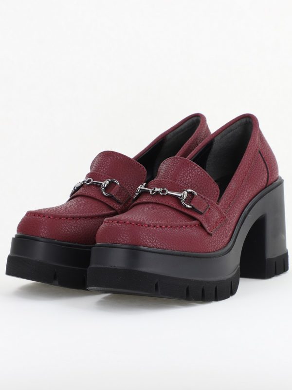 Pantofi Damă Casual cu Toc Tip Loafer din Piele Ecologică Bordo Mat- BS604AY2409913 135