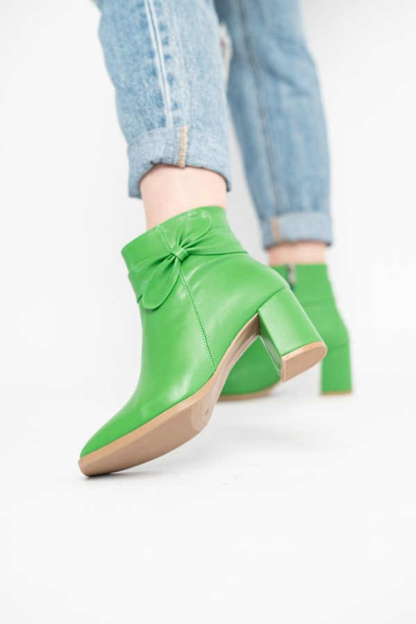 Botine elegante de damă cu toc din piele ecologică cu fundiță Verde BS1092BT2411155 137