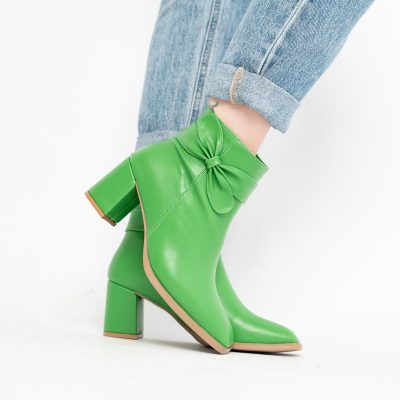 Botine elegante de damă cu toc din piele ecologică cu fundiță Verde BS1092BT2411155