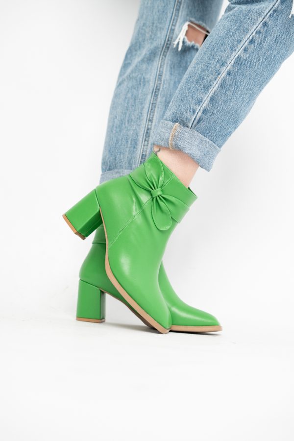 Botine elegante de damă cu toc din piele ecologică cu fundiță Verde BS1092BT2411155 135