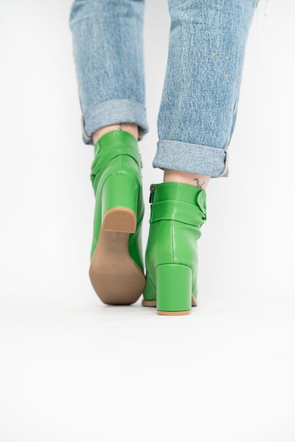 Botine elegante de damă cu toc din piele ecologică cu fundiță Verde BS1092BT2411155 143