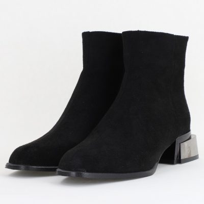 Botine damă din piele ecologică întoarsă Negru(BS250BT2411156)