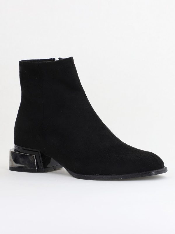 Botine cu Toc Patrat - Botine damă din piele ecologică întoarsă Negru(BS250BT2411156)