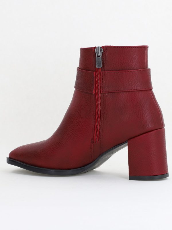 Botine elegante de damă cu toc din piele ecologică cu fundiță Bordo BS1092BT2411151 142