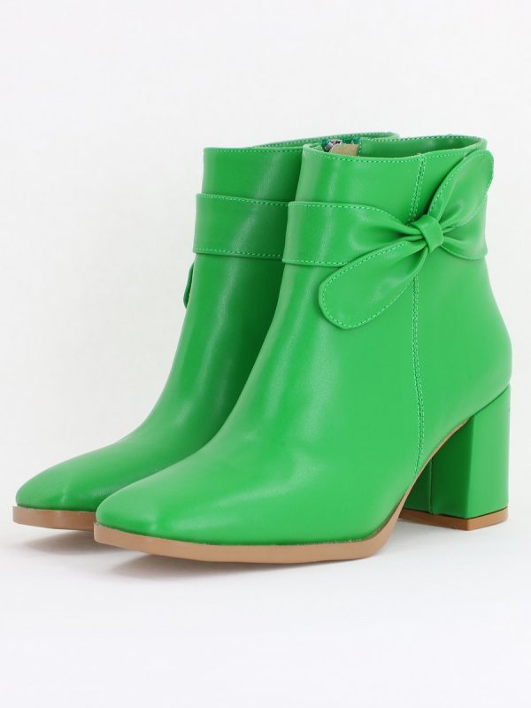 Botine elegante de damă cu toc din piele ecologică cu fundiță Verde BS1092BT2411155 136