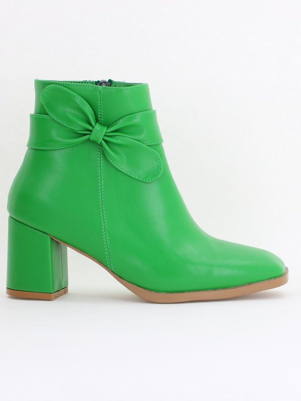 Botine elegante de damă cu toc din piele ecologică cu fundiță Verde BS1092BT2411155 138