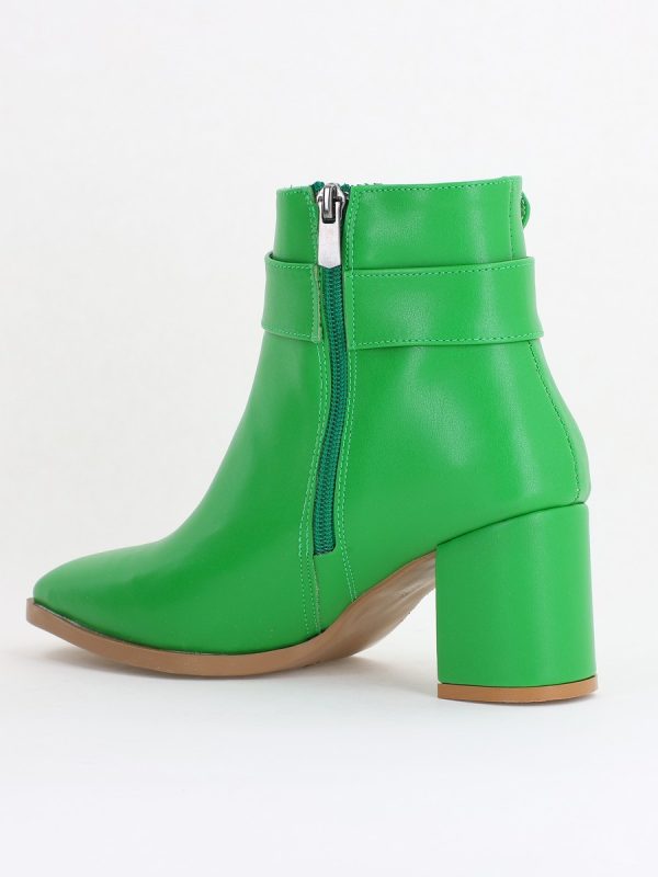 Botine elegante de damă cu toc din piele ecologică cu fundiță Verde BS1092BT2411155 142