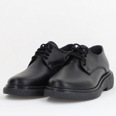 Pantofi Casual Damă Tapla Groasa cu Sireturi Negru mat BS104AY2410077