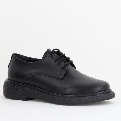 Pantofi Casual Damă Tapla Groasa cu Sireturi Negru mat BS104AY2410077